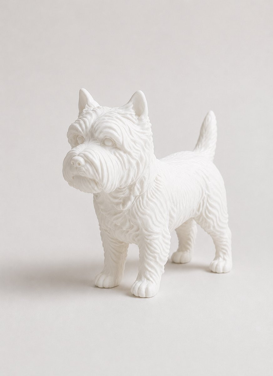 Cairn Terriër Hondenbeeldje - Decoratief Wit 3D-geprint Beeldje voor op Tafel