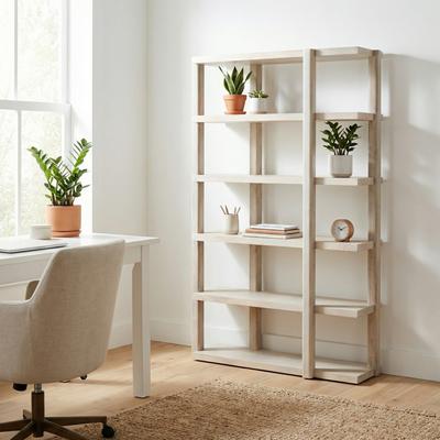 Crestview 82 in. Natural Washed Solid Wood 5 Shelf Etagere_Bookcase