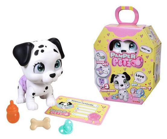 Smoby Pamper Petz Pluche Dalmatische Hond met Magische Luier en 4 Accessoires