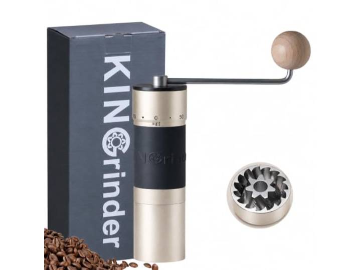 【Silber】KINGrinder K6 Manuelle Kaffeemühle, gerader Griff, Stahlmahlwerk Geeignet für verschiedene Brühmethoden wie Pour-Over und Espresso