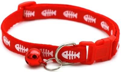 Uplifted Finds Adjustable Cartoon Fish Bone Cat Collar With Bell red 3 Pcs