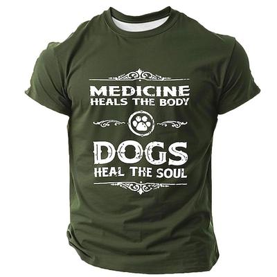 Hunde-Liebhaber Herren Grafik T-Shirt Medizin heilt den Körper Hunde heilen die Seele Kurzarm Tierbesitzer Shirt