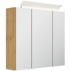 Spiegelschrank 70cm inkl. Design LED-Lampe und Glasböden weiss hochglanz