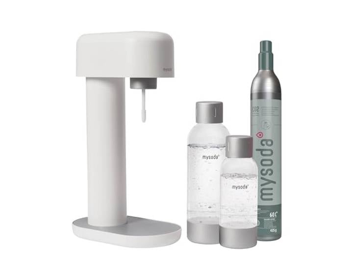 Mysoda Pack Ruby - Machine à eau pétillante avec 2 bouteilles d'eau en PET et une cylindre de CO2 - Blanc