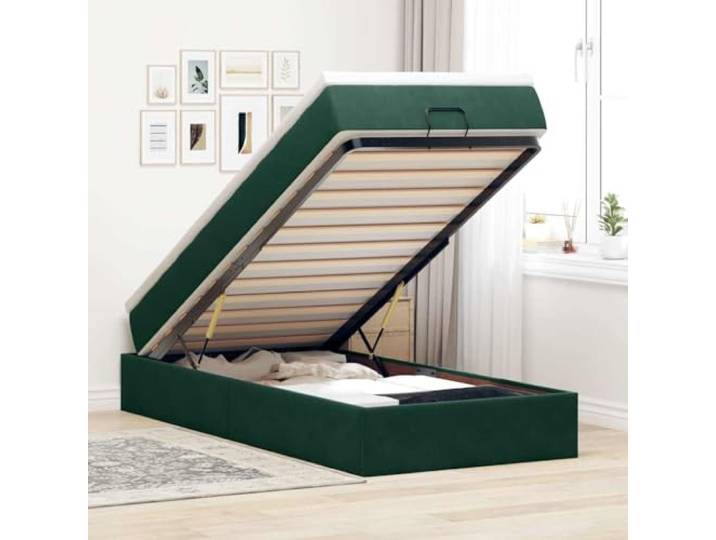 RJPLMFV Bettgestell, Ottoman, Velours, Dunkelgrün, 80 x 200 cm mit Matratze Hydraulische Aufbewahrung, Taschenfedern, abnehmbarer Topper, Lattenrost-Design