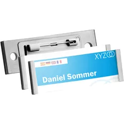 10 Namensschild mit Nadel FORUM 68 x 22 mm, Kunststoff, silber