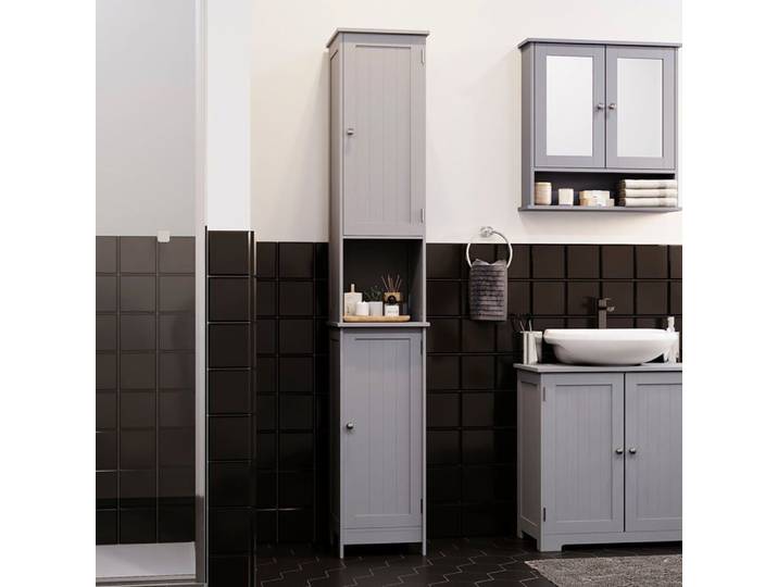 Priano Armoire Haute Autoportante 2 Portes Colonne de Rangement Gris