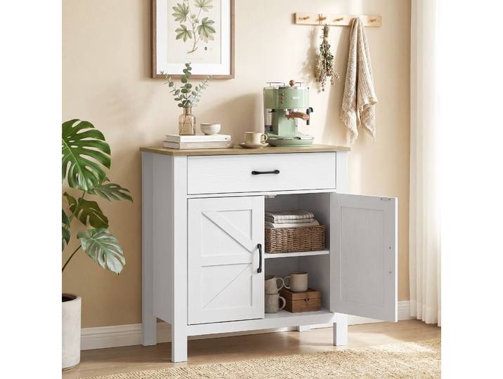 HOMCOM Buffet Salon 2 Portes Grange Tiroir Étagère Blanc Marron