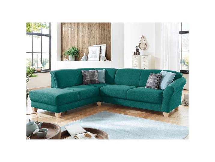 Ecksofa Webstoff Blau/Petrol Webstoff 257 x 84 x 212cm Ottomane davorstehend links Keine Funktion Natur
