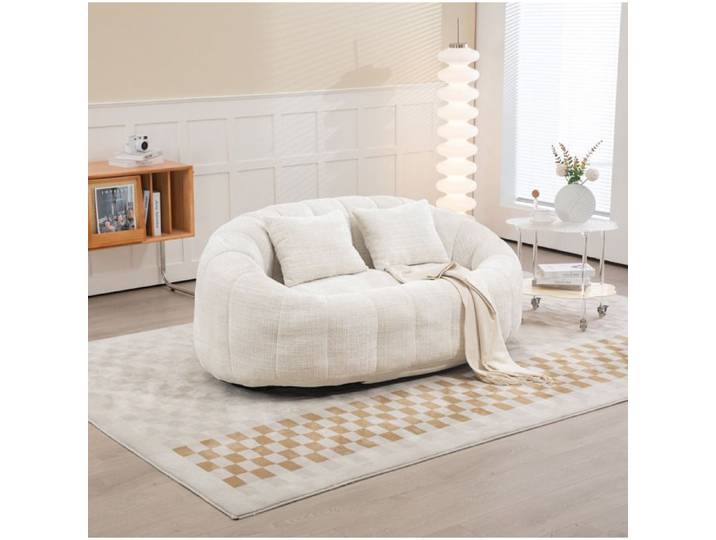 Canapé compressé bean bag sofa lounge en chenille beige mousse haute densité 145x95x63 cm sans installation ORVRYN