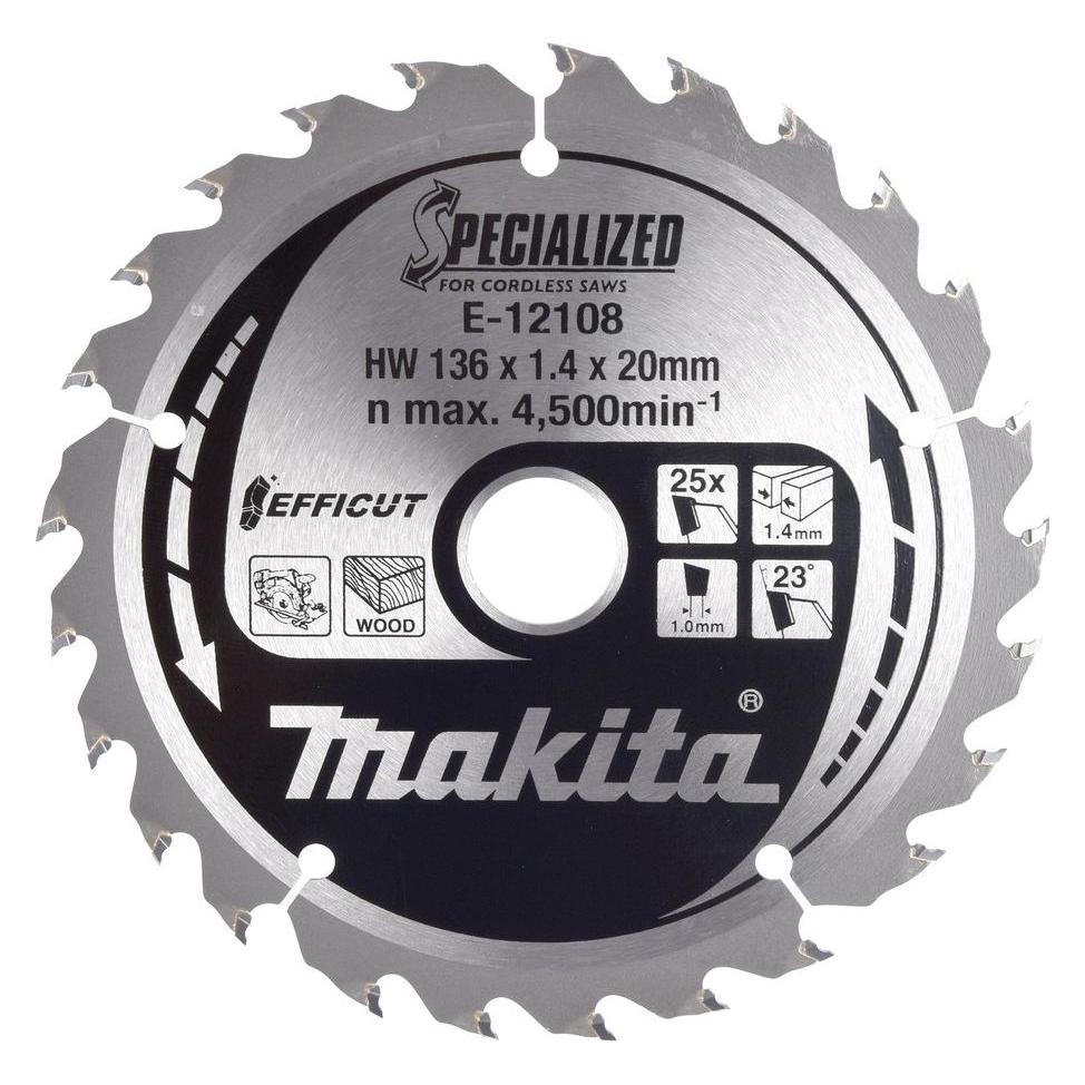 Makita CCM13625E SPECIALIZED EFFICUT Sägeblatt ( E-12120 ) 136 x 1,4 x 20 mm 25 Zähne für Holz (E-12120)