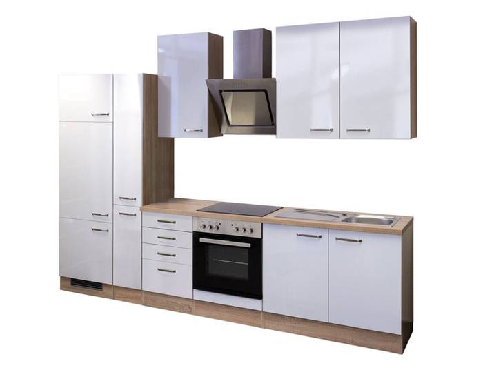 Küchenblock Valero G-300-2505-000 Weiß Hochglanz/Eiche Sonoma NB 300 cm