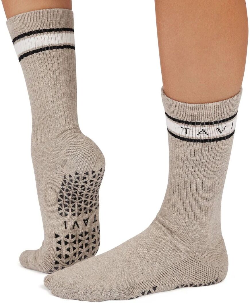 TAVI Calzini Antiscivolo Altezza per Barra, Pilates e Yoga. Beige Shitake Medium (39-42,5)