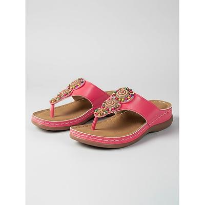 Weiße, perlenbesetzte Zehentrenner-Sandalen für Damen mit gepolsterter Sohle – bequeme Boho-Sandalen für Resorts, Entspannung am Pool und Sommerurlaub