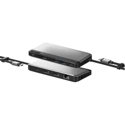 Alogic USB-C Dual Display Dock (USB-C), Dockingstation + USB Hub, Grau
