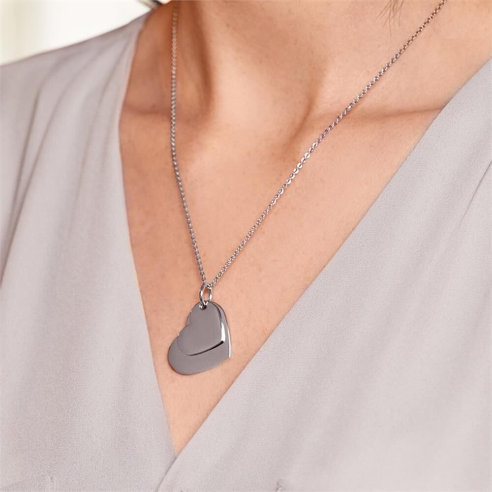 Unique Edelstahlkette Doppelherzanhänger silber