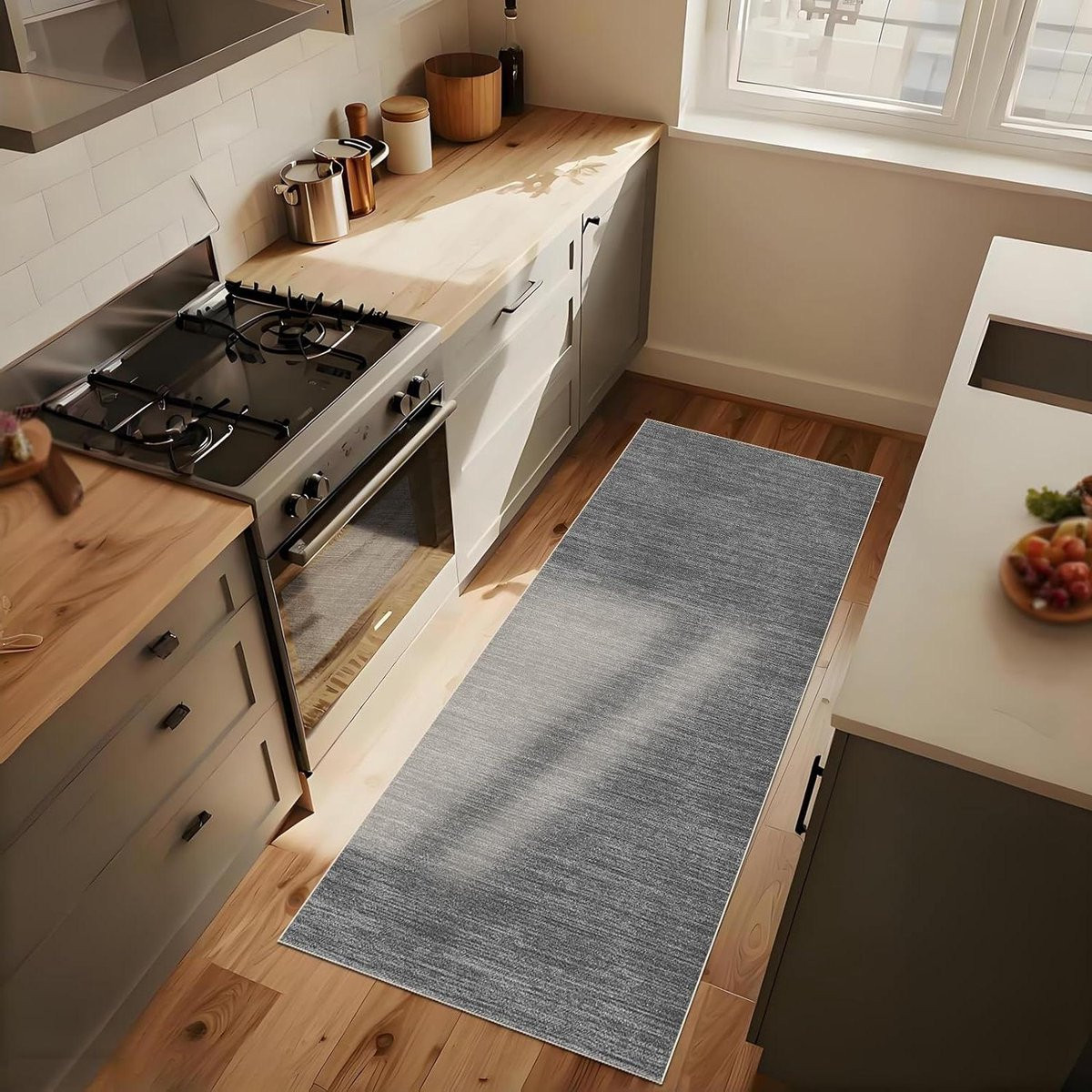 Lange Vloermat Gangloper Grijs met Antislip Onderkant - Breedte: 60 cm, Lengte: 400 cm