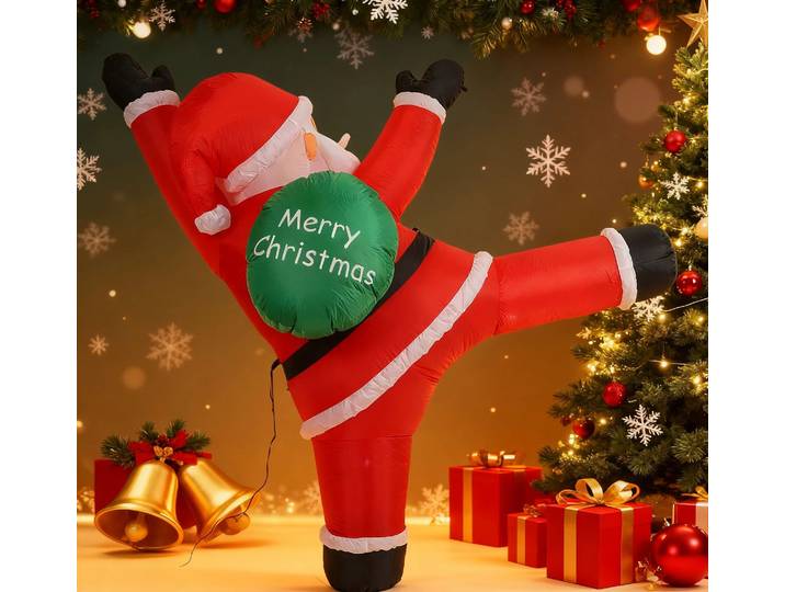 Décorations gonflables de Noël de 8,2 pieds suspendues du Père Noël LED lumineuses intégrées, Père Noël grimpant avec sac cadeau Toit de Noël