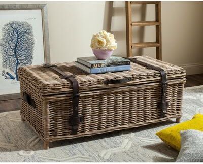"SAFAVIEH Navarro 45.7-Inch Rattan Storage Trunk, Grey - 45.7"" x 23.6"" x 18.2"""