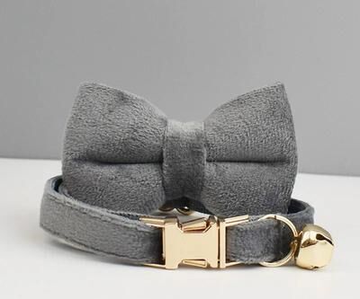 Uplift Essentials Personalized Luxury Velvet Cat Collar Set bow Tie Collar 03 s