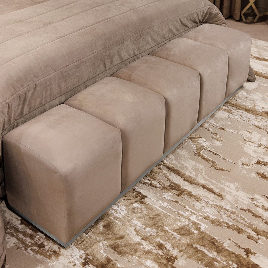 Praline Luxury Velvet & Silver Upholstered Bench, Double