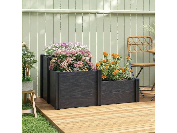 Outsunny Jardinière Surélevée 3 Niveaux 120x80x64cm Effet Bois Gris