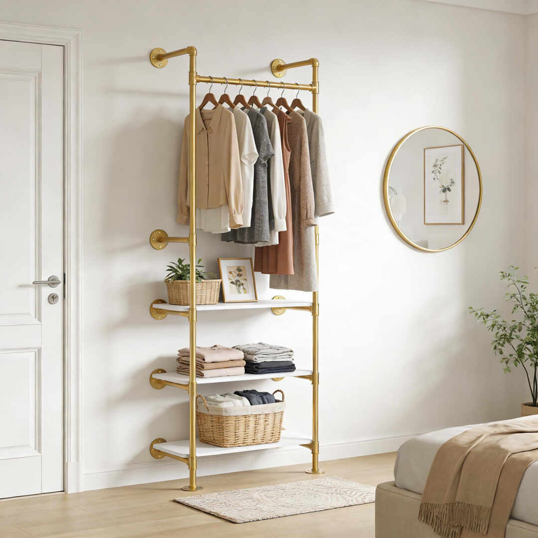 Borough Wharf Abriannah 178cm H Wall Mounted Clothes Rack White;Gold
