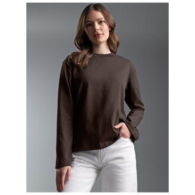 Longsleeve TRIGEMA "TRIGEMA Langarmshirt mit ausgestellten Ärmeln", Damen, Gr. L, braun (mocca), Single Jersey, 100% Baumwolle, Basic, Rundhals, Shirts