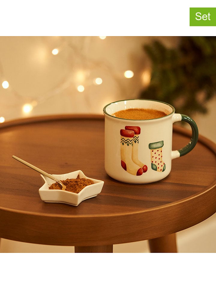 BELLA MAISON 2tlg. Kaffeeset "Sardinya" in Weiß/ Grün/ Rot - onesize