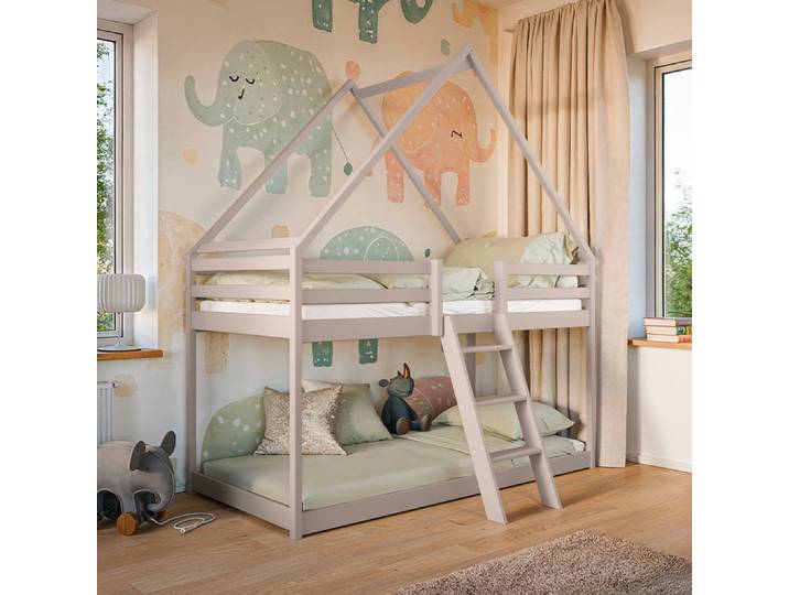 Lit cabane superposé 90x200 sommier inclus Laura Cachemire
