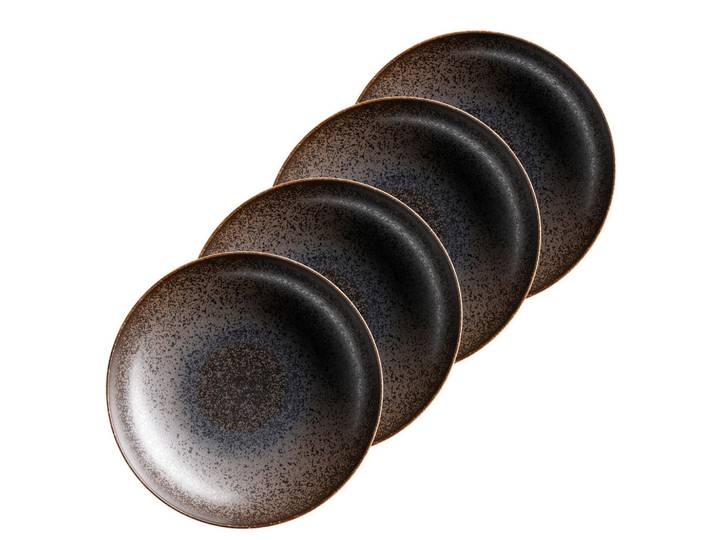 Mäser Pastatellerset Powerful, Schwarz, Braun, Keramik, 4-teilig, rund, Geschirr, Teller, Teller-Sets