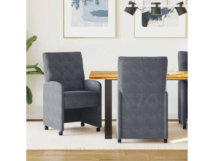 HGPOTUY Esszimmerstühle mit Rollen 2er Set Samt Dunkelgrau Ergonomische Rückenlehne, Stabiler Holz-Metall-Rahmen, Leicht zu Reinigen, Ideal für Essbereich