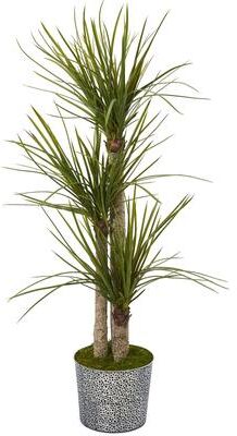 Nearly Natrual "59"" Yucca Artificial Tree in Black Embossed Tin Planter"