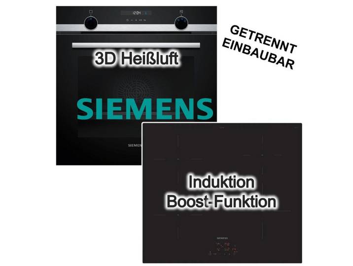 SIEMENS Backofen-Set Backofen 3D-Heißluft Hydrolyse + Induktionskochfeld Boost touchControl, Hydrolyse