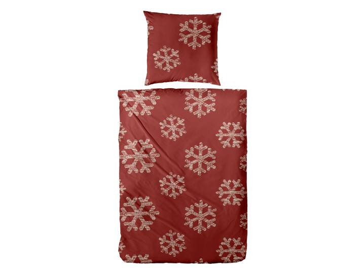 Bettwäsche PRIMERA Feinbiber-Bettwäsche Snowflake , rot, B/L: 155cm x 220cm, 1 Stk., 1 Stk., Feinbiber, B/L: 80cm x 80cm, 2 Stk., Feinbiber, Obermaterial: 100% Baumwolle, Bettwäsche, Bettwäsche, mit winterlichen Schneeflocken
