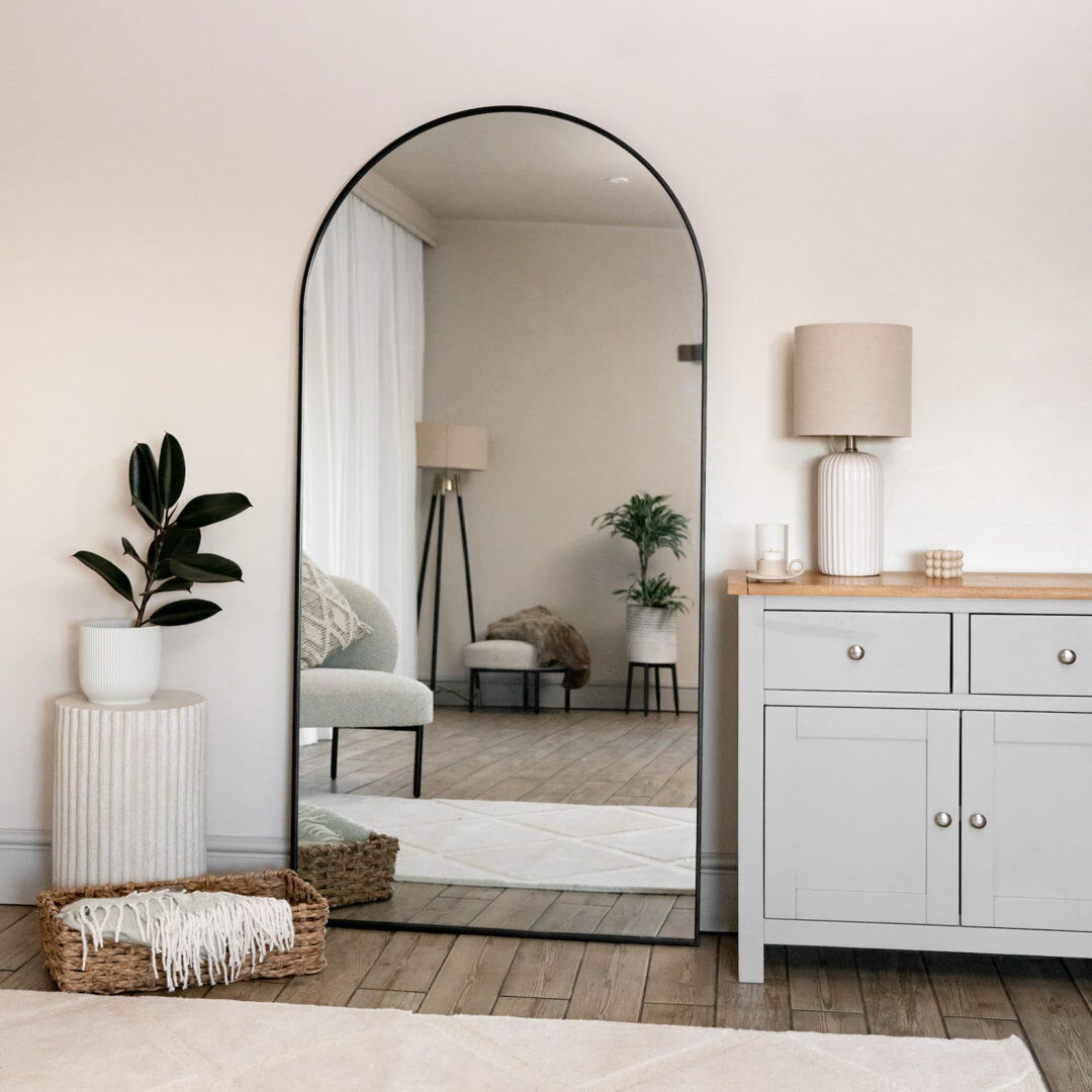 Jobu Home Akiko - Black Metal Arched Wall & Leaner Mirror Black 180cm x 90cm