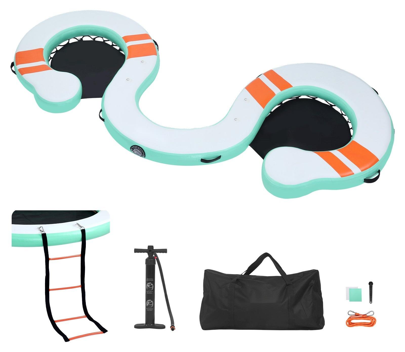 Aufblasbares Schwimmdock - Schwimmplattform - Maße 4,57 x 1,83 m - Rutschfeste Oberfläche - Abnehmbare Leiter - Tragetasche - Schwimmende Insel - Für Pool, Strand & Meer