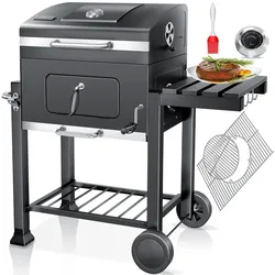 KESSER® Grill Grillwagen XXL Holzkohlegrill mit Deckel, Rädern, Edelstahl-Griff, Grillrost und Thermometer Holzkohle kohlegrill Wagen groß Kohle BBQ Barbeque Camping, Terrasse, Garten