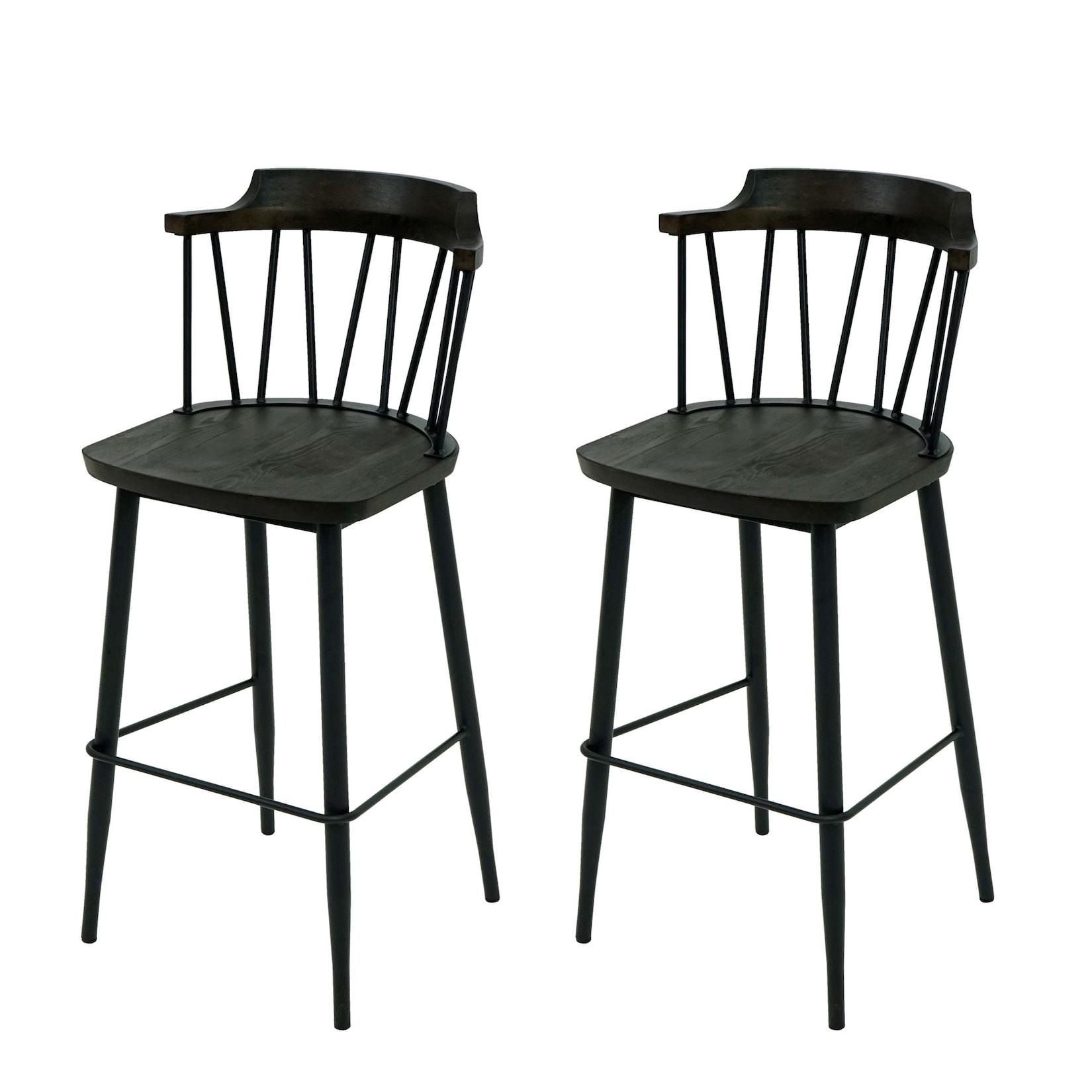 2er-Set Barhocker MCW-G69b, Tresenhocker Barstuhl, Massivholz Retro Design Metall Fußablage Gastronomie ~ anthrazit
