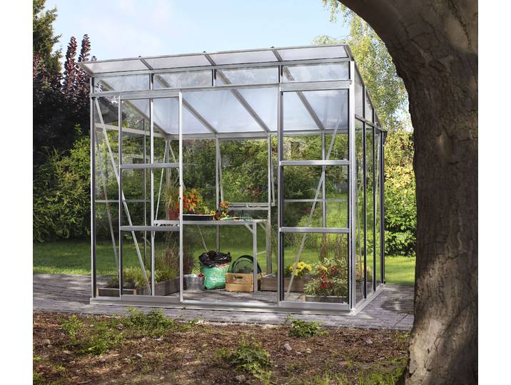 Gewächshaus VITAVIA Freya 5900 , silber (silberfarben), B:258cm H:224,9cm T:229,4cm, Gewächshäuser, Gewächshaus, Alu-Profilen, Wand 3 mm Sicherheitsglas, Dach 6 mm Hohlkammerplatten