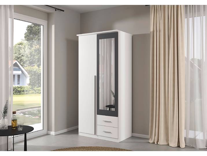 Drehtürenschrank Krefeld 91cm Weiß/Alpinweiß/Graumetallic