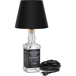 ledscom.de Tischlampe FLAKO, Textilkabel + Lampenschirm schwarz, inkl. E27 RGB Lampe, smart (warmweiß - kaltweiß, 892lm) ohne Flasche