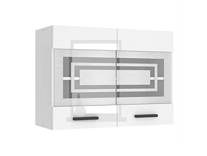 Belini Hängeschrank Küche SGW 80 cm, mit 2 Türen, Weiß Hochglanz Küchenschränke, Oberschrank, Küchenhängeschränke, Wandschrank Hängend