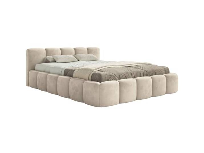 Selsey Polsterbett 140x200 cm Modernes Bettgestell mit Lattenrost Elegantes Design in Hellbeige Welur Piano