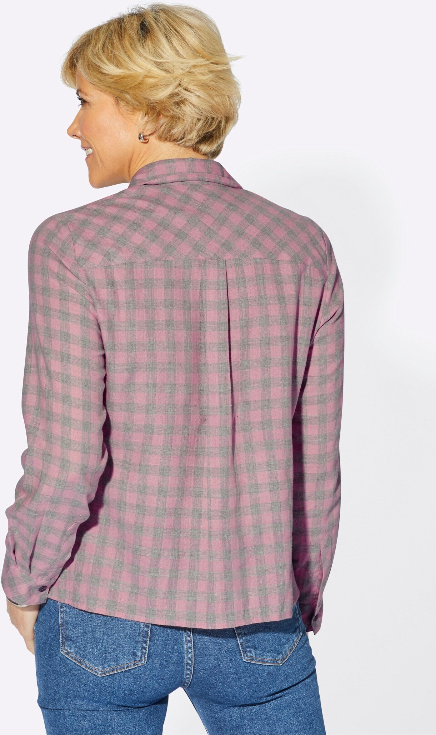 Hemdbluse WITT "Flanell-Bluse Hemdbluse in Flanell-Qualität", Damen, Gr. 48, rosa (hortensie, kariert), Flanell, , Sportlich, Blusen Hemdbluse