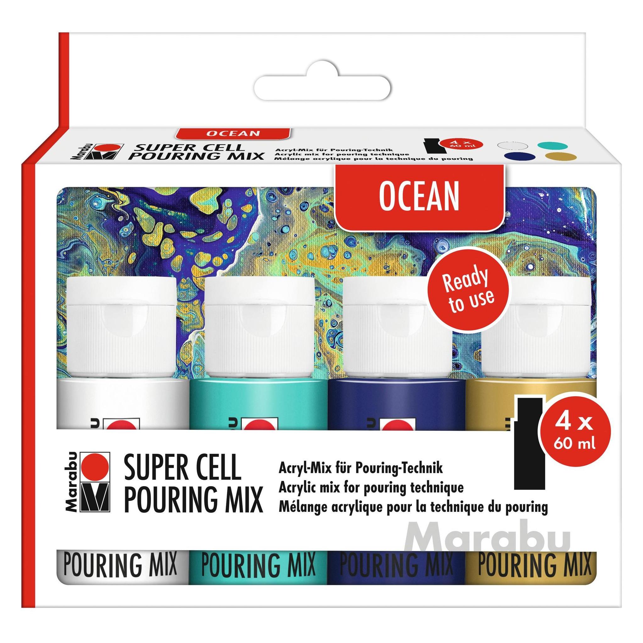 Marabu Acrylfarbe Super Cell Pouring Mix Ocean 4 x (60 ml) (1210000000301)