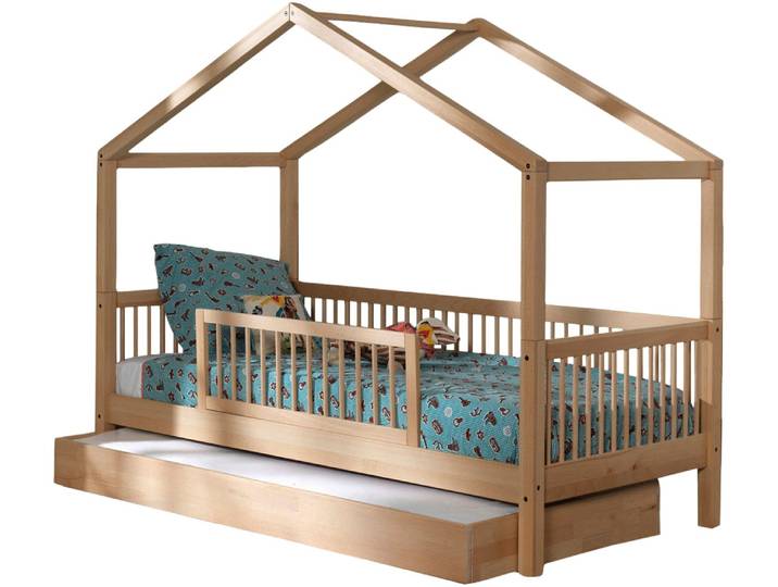 Hausbett VIPACK Forrest mit hochwertiger und stabiler Verarbeitung, Made in Europe , braun (natur buche, natur buche, natur buche), B:97,5cm H:170cm L:207,5cm, Betten, Hausbett, wahlweise ohne oder mit Textilhimmel