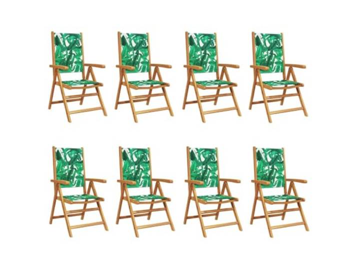 Set mit 8 Klappstühlen, neigbar, aus grünem Stoff und Massivholz Verstellbare Rückenlehne, Akazienholz, Polyestergewebe, flache Armlehne, Kissen nicht enthalten, Montage erforderlich