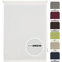Ondeco Tageslichtrollo Win ohne Bohren Klemmfix lichtdurchlässig und Blickdicht Farbe: Weiß, Größe: 140x160 cm ohne Klemmträger