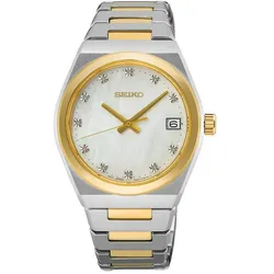Seiko Classic Perlmutt Diamant Quarz 34 mm Goldfarben Damenuhr SUR604P1